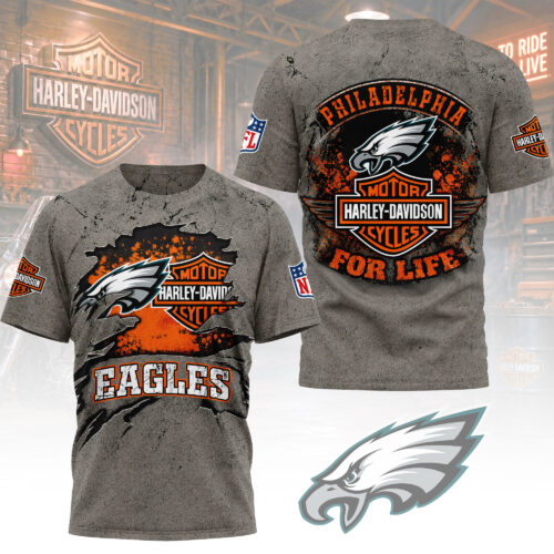 Philadelphia Eagles | Premium NFL Harley Davidson For Life 3D Shirt TD