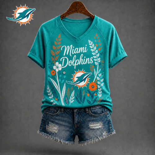 Miami Dolphins| Premium NFL Floral Garden V-neck Shirt NY