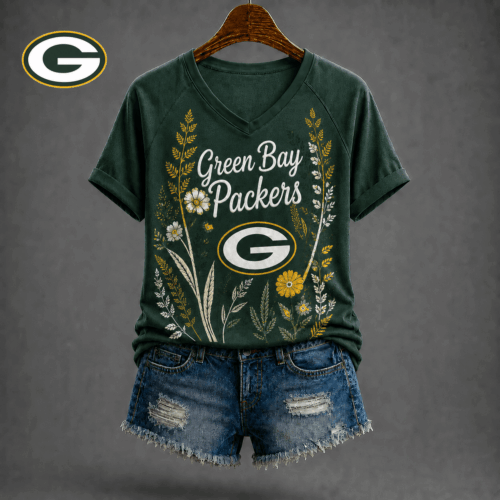 Green Bay Packers| Premium NFL Floral Garden V-neck Shirt NY