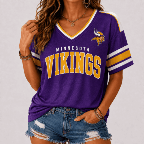 Minnesota Vikings | Premium NFL Retro Varsity V-Neck Game Day Shirt NTT