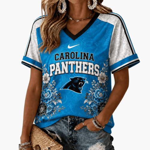 Carolina Panthers | Premium NFL Vintage Floral V-Neck TD