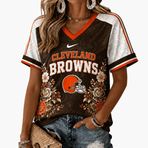 Cleveland Browns | Premium NFL Vintage Floral V-Neck TD