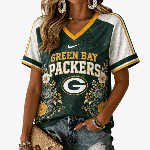Green Bay Packers | Premium NFL Vintage Floral V-Neck TD
