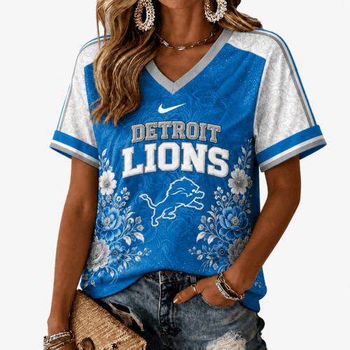 Detroit Lions | Premium NFL Vintage Floral V-Neck TD
