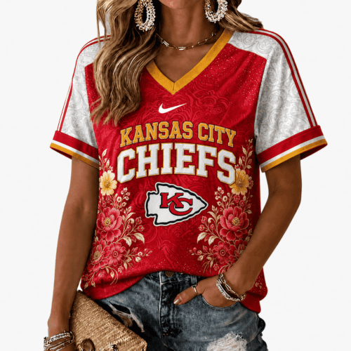 Kansas City Chiefs | Premium NFL Vintage Floral V-Neck TD