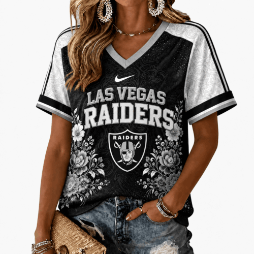 Las Vegas Raiders | Premium NFL Vintage Floral V-Neck TD