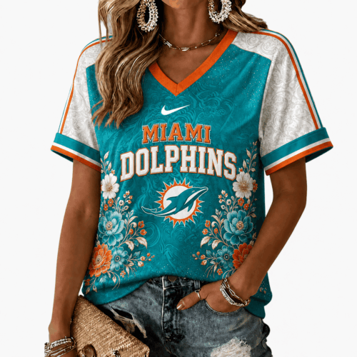 Miami Dolphins | Premium NFL Vintage Floral V-Neck TD
