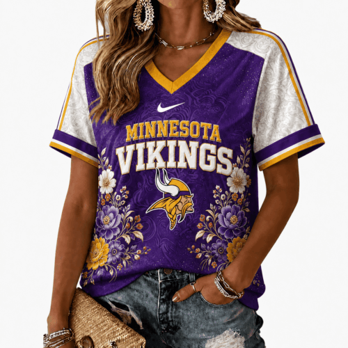 Minnesota Vikings | Premium NFL Vintage Floral V-Neck TD