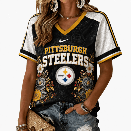Pittsburgh Steelers | Premium NFL Vintage Floral V-Neck TD