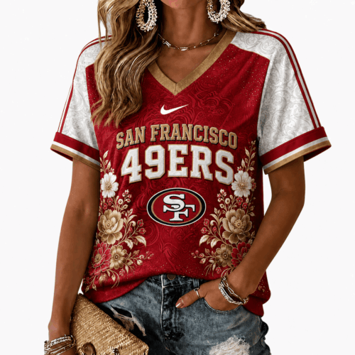 San Francisco 49ers | Premium NFL Vintage Floral V-Neck TD
