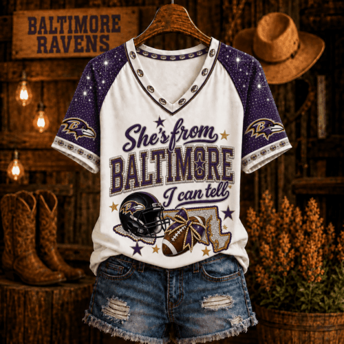 Baltimore Ravens | Premium NFL Home State Bow Girl V-Neck TD
