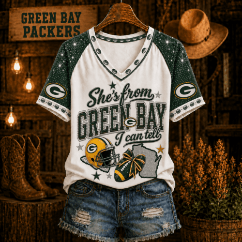 Green Bay Packers | Premium NFL Home State Bow Girl V-Neck TD