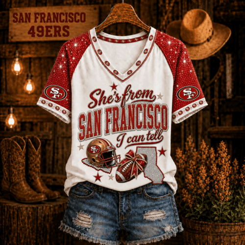 San Francisco 49ers | Premium NFL Home State Bow Girl V-Neck TD