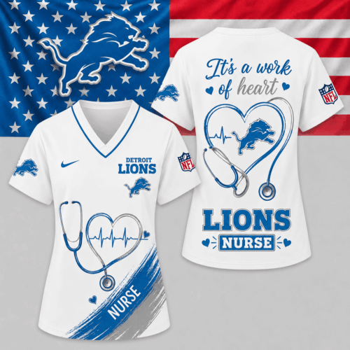 Detroit Lions | Premium NFL Nurse Work of Heart V-Neck Shirt NY