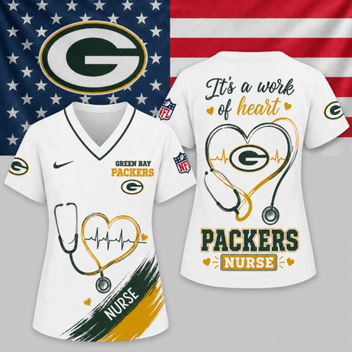 Green Bay Packers | Premium NFL Nurse Work of Heart V-Neck Shirt NY