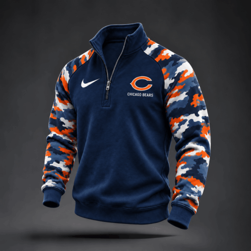 Chicago Bears | Premium NFL Camo Sleeve Quarter-Zip Sweatshirt TD