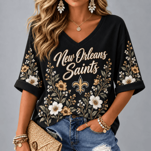 New Orleans Saints | Premium NFL Floral Garden V-Neck Shirt NY
