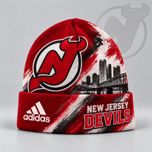 New Jersey Devils | Premium NHL Distressed Cityscape Logo Knit Beanie NDN