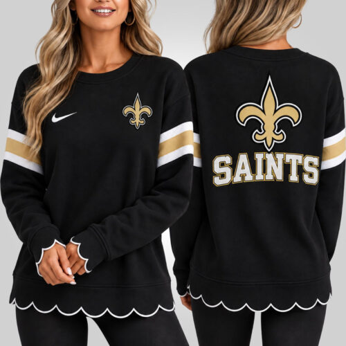 New Orleans Saints | Premium NFL Women's Scalloped Hem Graphic Crewneck Sweatshirt NY