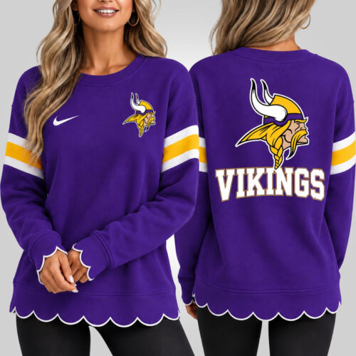 Minnesota Vikings | Premium NFL Women's Scalloped Hem Graphic Crewneck Sweatshirt NY