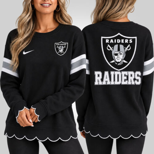 Las Vegas Raiders | Premium NFL Women's Scalloped Hem Graphic Crewneck Sweatshirt NY