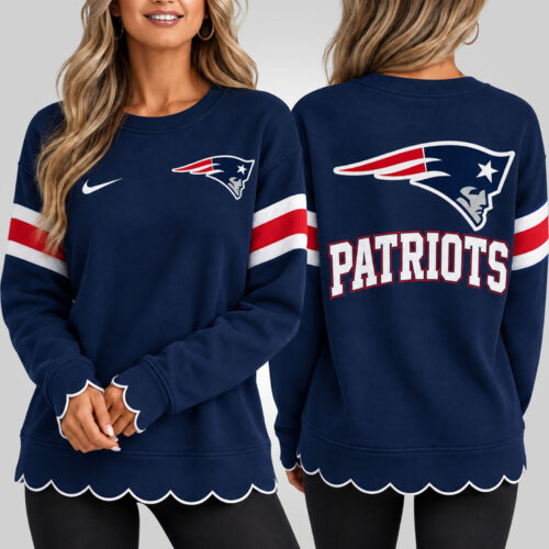 New England Patriots | Premium NFL Women's Scalloped Hem Graphic Crewneck Sweatshirt NY