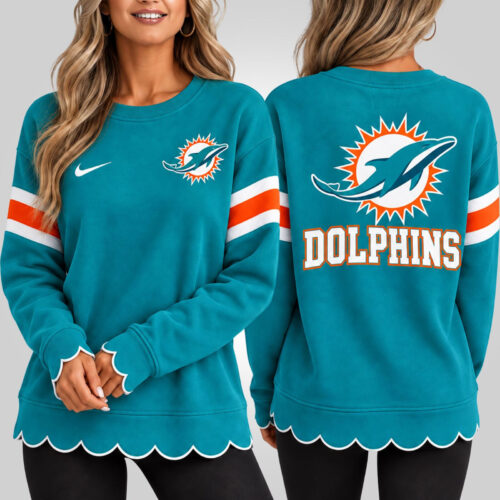 Miami Dolphins | Premium NFL Women's Scalloped Hem Graphic Crewneck Sweatshirt NY