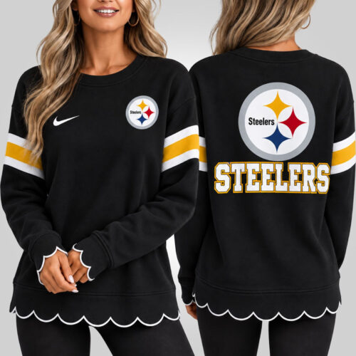 Pittsburgh Steelers | Premium NFL Women's Scalloped Hem Graphic Crewneck Sweatshirt NY