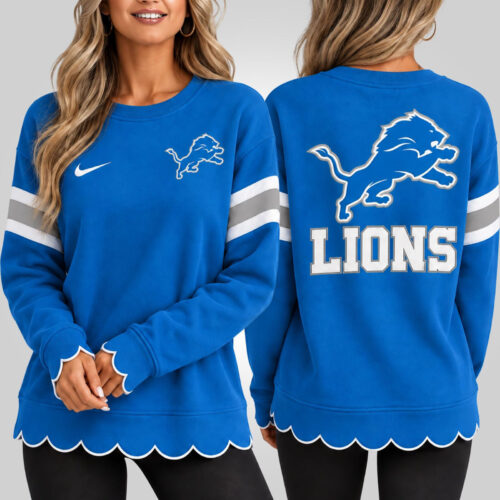 Detroit Lions | Premium NFL Women's Scalloped Hem Graphic Crewneck Sweatshirt NY