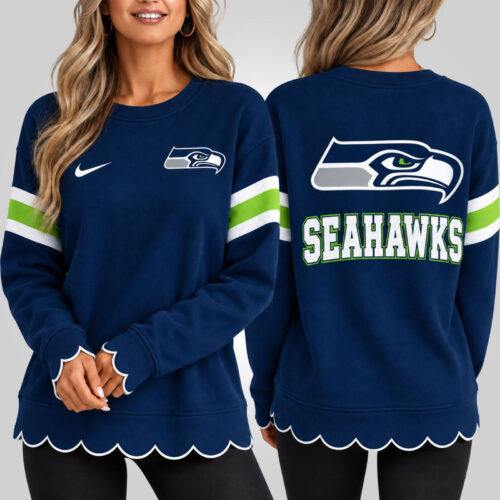 Seattle Seahawks | Premium NFL Women's Scalloped Hem Graphic Crewneck Sweatshirt NY