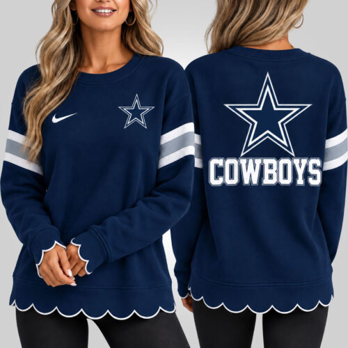 Dallas Cowboys | Premium NFL Women's Scalloped Hem Graphic Crewneck Sweatshirt NY