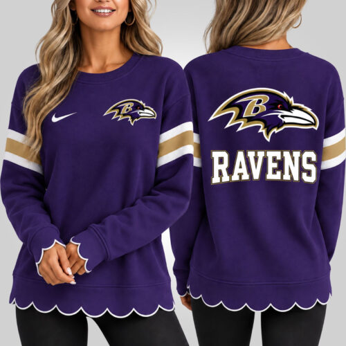 Baltimore Ravens | Premium NFL Women's Scalloped Hem Graphic Crewneck Sweatshirt NY