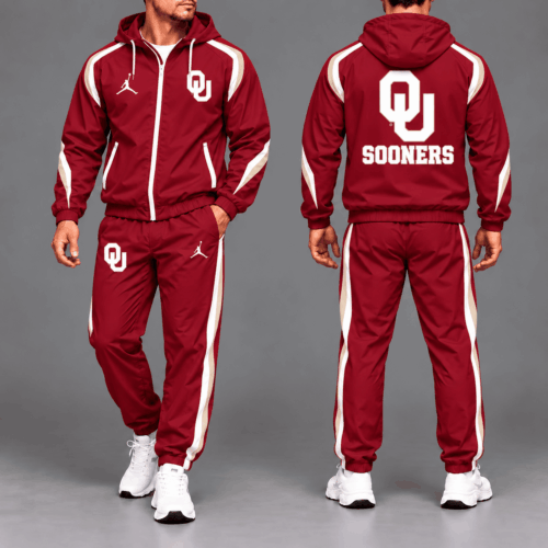 Oklahoma Sooners | Premium NCAA Game Day Full-Zip Hooded Jacket & Jogger Pants Set NY