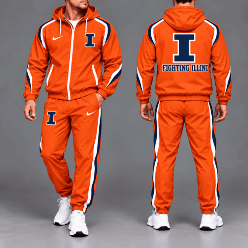 Illinois Fighting Illini | Premium NCAA Game Day Full-Zip Hooded Jacket & Jogger Pants Set NY