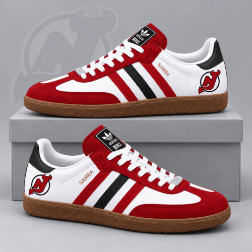New Jersey Devils | Premium NHL Retro Samba Low Top Sneakers Classic Three Stripe Hockey Fan Casual Shoes NDN