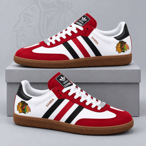 Chicago Blackhawks | Premium NHL Retro Samba Low Top Sneakers Classic Three Stripe Hockey Fan Casual Shoes NDN
