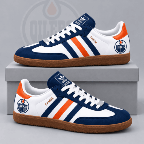 Edmonton Oilers | Premium NHL Retro Samba Low Top Sneakers Classic Three Stripe Hockey Fan Casual Shoes NDN