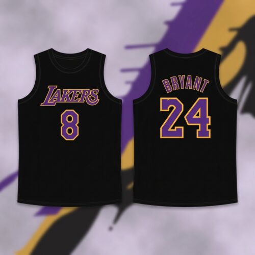 Custom Printed Los Angeles Lakers Kobe Bryant Basketball Jersey - Black Mamba Design