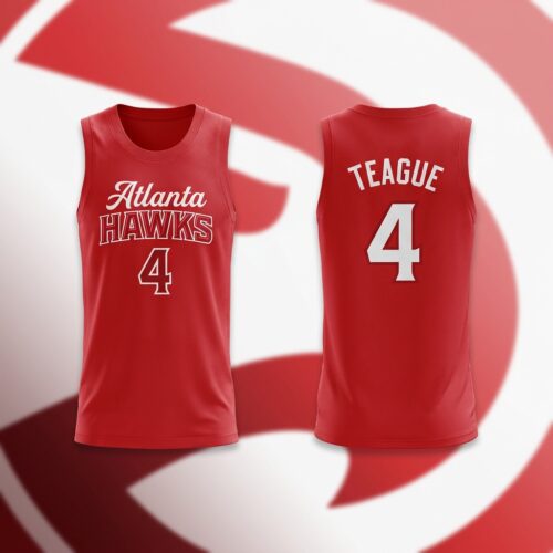 Custom Printed Jeff Teague Atlanta Hawks Red Icon Edition Basketball Jersey