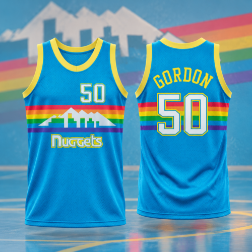 Custom Printed NBA Aaron Gordon #50 Denver Nuggets Neon Tropical Blue Basketball Jersey