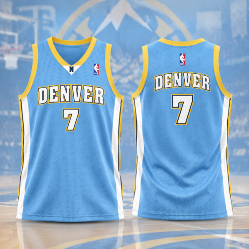 Custom Printed Powder Blue Denver Nuggets Hardwood Classics Basketball Jersey