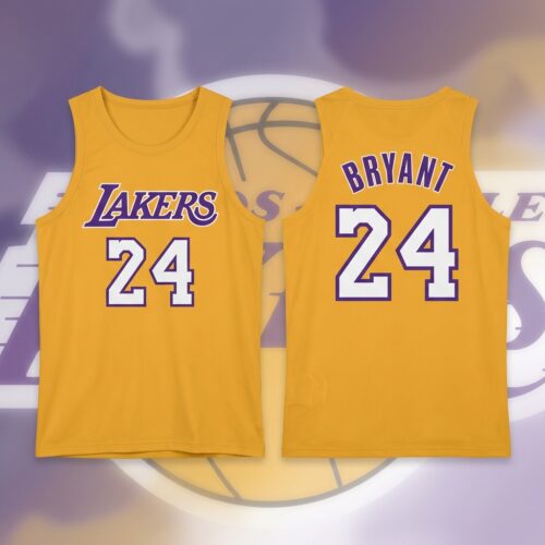 Custom Printed NBA Kobe Bryant 2022-23 Los Angeles Lakers Gold #24 Basketball Jersey