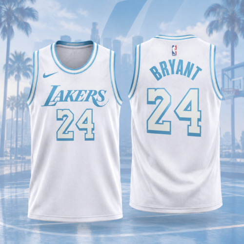 Custom Printed Los Angeles Lakers #24 Kobe Bryant White Basketball Jersey