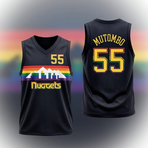 Custom Printed NBA Dikembe Mutombo #55 Denver Nuggets Black Basketball Jersey