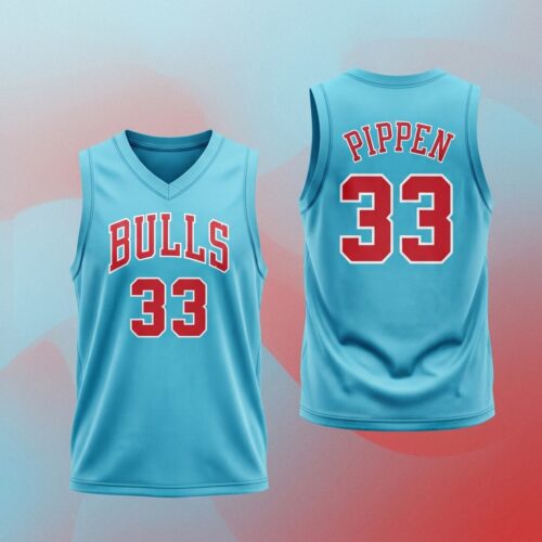 Custom Printed NBA Scottie Pippen #33 Chicago Bulls Basketball Jersey Blue