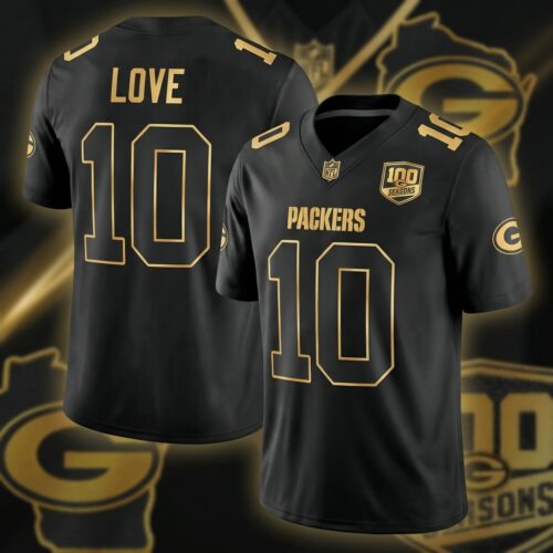 Packers 100th Season Home Gold Vapor Printed Football Jersey Jordan Love