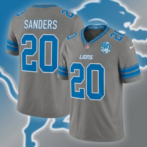 Detroit Lions 2024 90th Year Vapor Printed Football Jersey Gray Barry Sanders