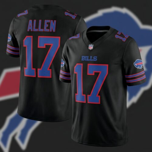 Custom Printed Black Alternate Josh Allen Football Jersey - Bills New York Vapor Design