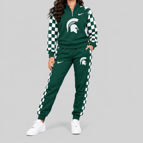 Michigan State Spartans | NCAA Checkerboard Sleeve Quarter Zip Set TD