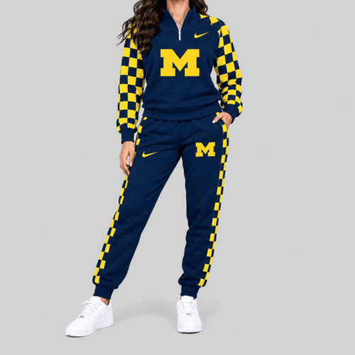 Michigan Wolverines | NCAA Checkerboard Sleeve Quarter Zip Set TD